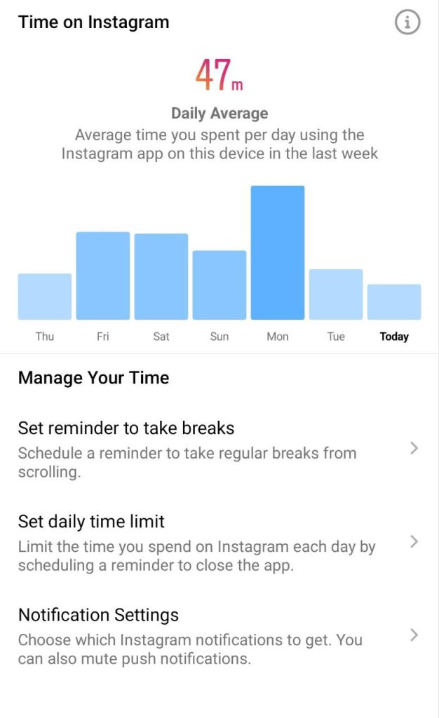 قبل از حذف اکانت اینستاگرام، شاید بتوانید با کمک ابزار، زمان استفاده خود از اینستاگرام را محدود کنید.